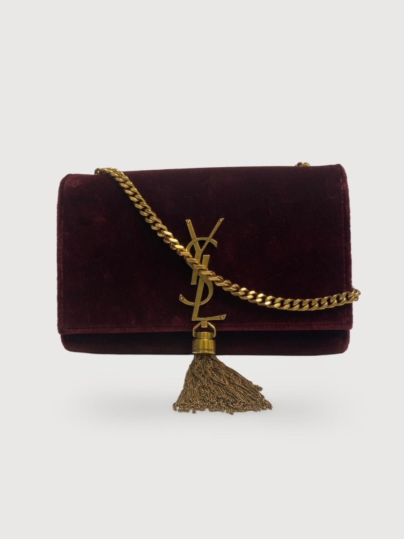 Burgundy YSL velvet Tassle Bag