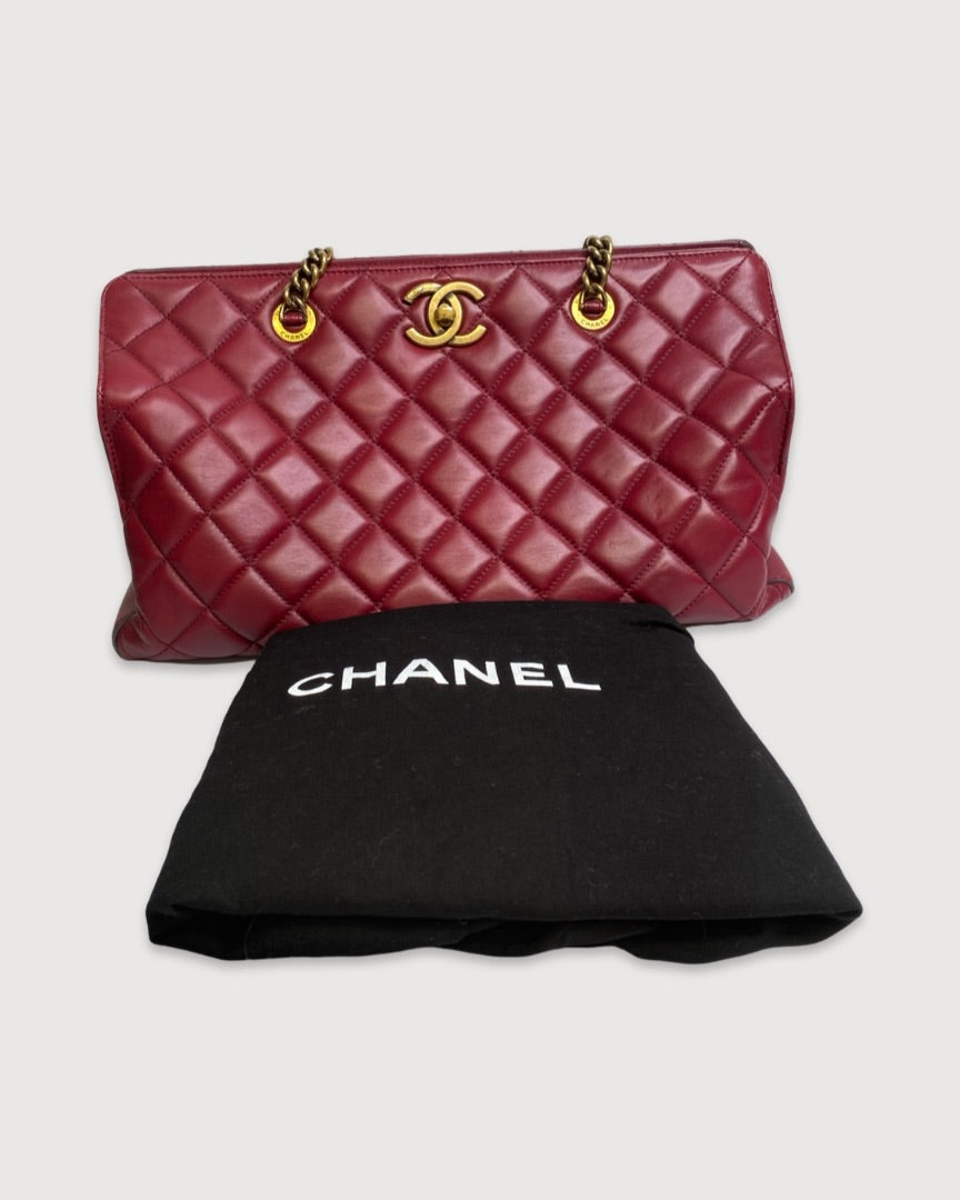 Burgundy Chanel Quilted Tote Bag