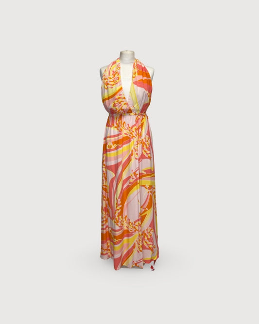 Emilio Pucci Print Halter Dress Yellow/ Pink 10