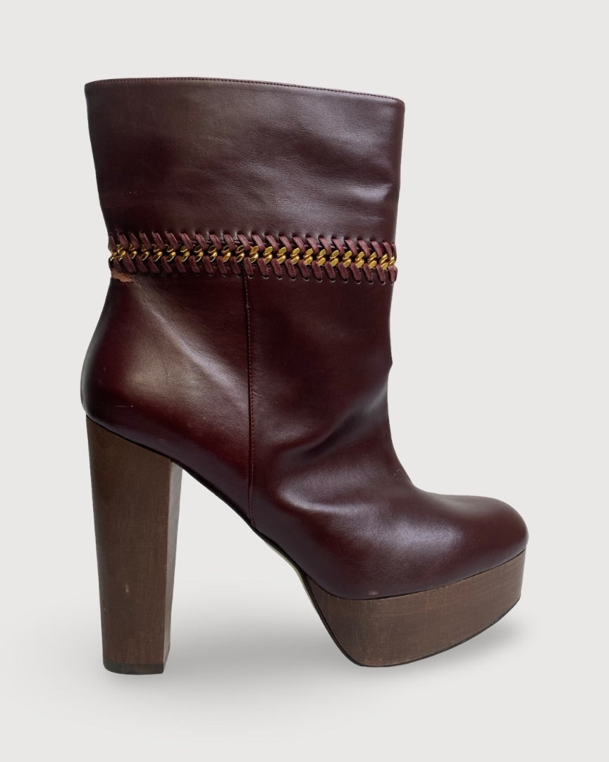 Burgundy Stella McCartney Chain Ankle Boots, 6