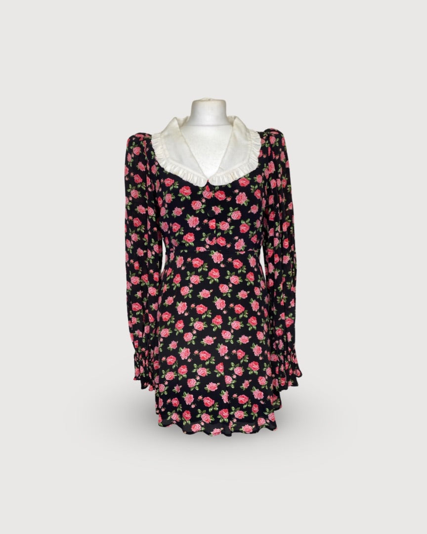 Queens of Archive Floral Mini Dress Black / Pink S