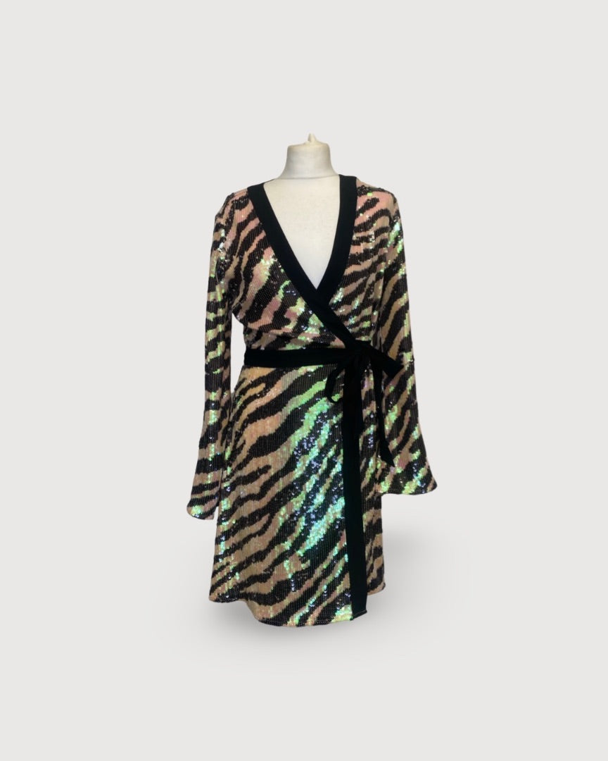 Rixo Sequin L/S Dress Tiger Print S