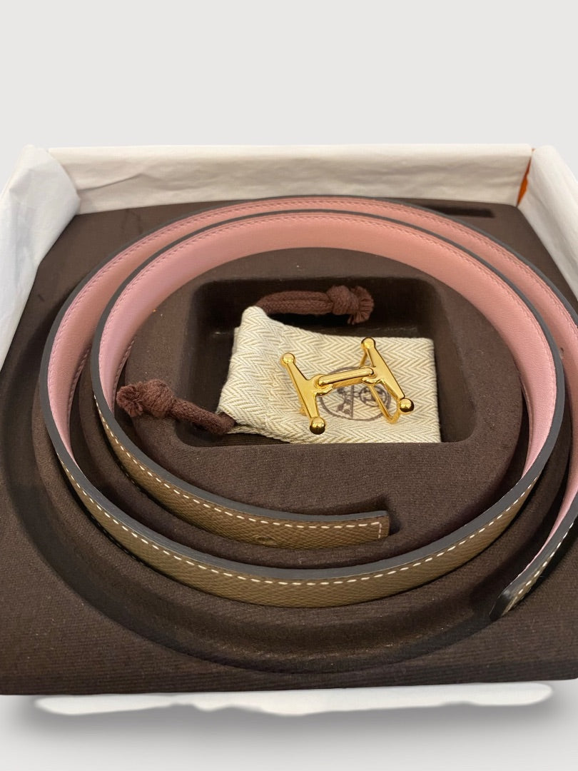 Taupe/ Pink Hermes Reversible Belt