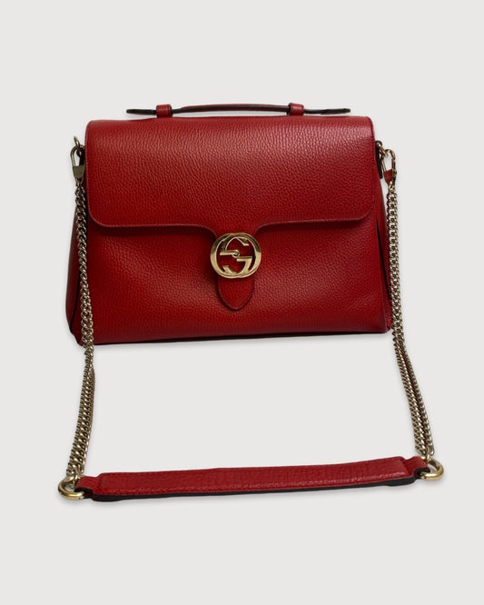 Red Gucci Medium Interlocking G, Top Handle Bag