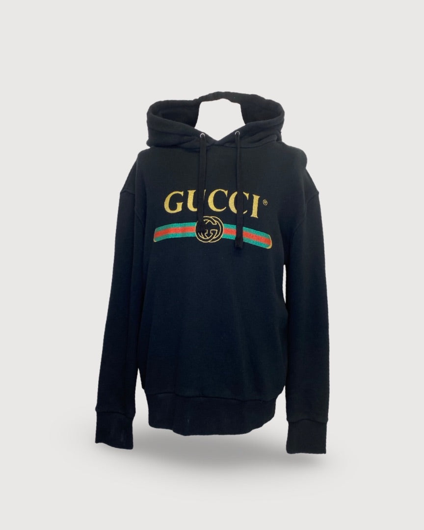 Gucci Black Wolf Embroidered Logo Hoodie Size L