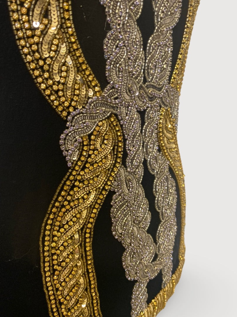 Balmain S/S Embellished Top Black/ Gold 8