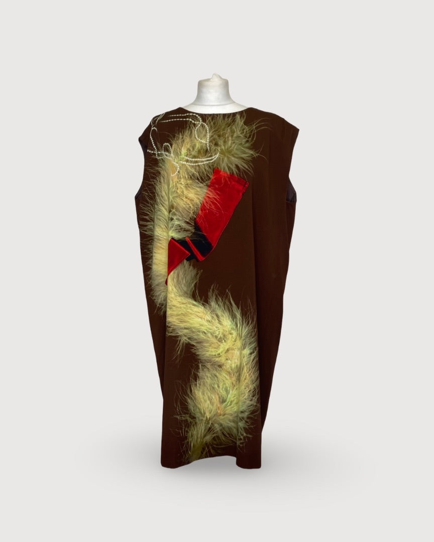 Brown / Yellow Dries Van Noten S/S Print Dress, 14