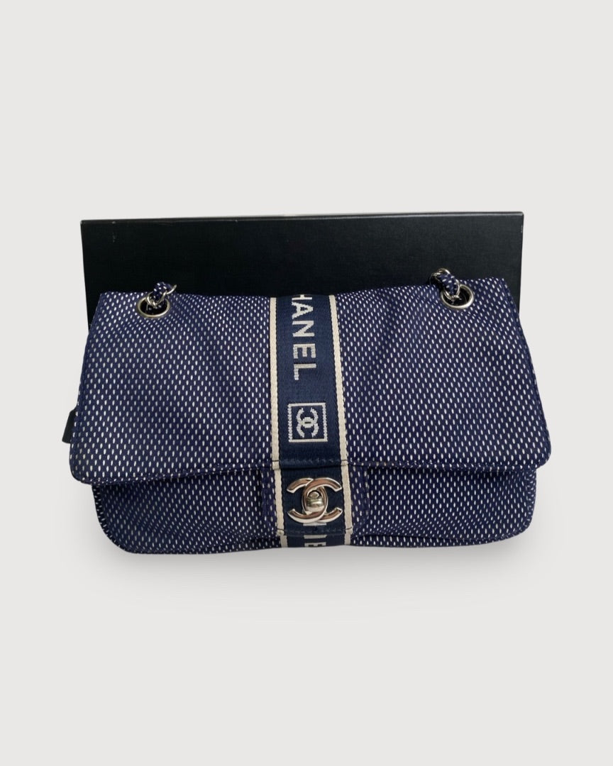 Navy/ Cream Chanel Mesh Sport Flap Bag