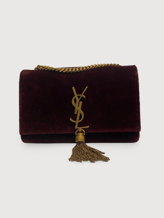 Burgundy YSL velvet Tassle Bag