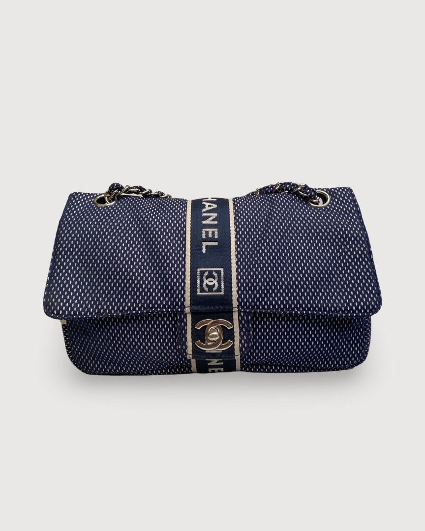 Navy/ Cream Chanel Mesh Sport Flap Bag