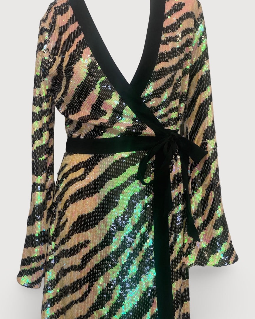 Rixo Sequin L/S Dress Tiger Print S