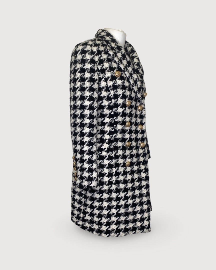 Black/White Dogstooth Balmain Coat, M