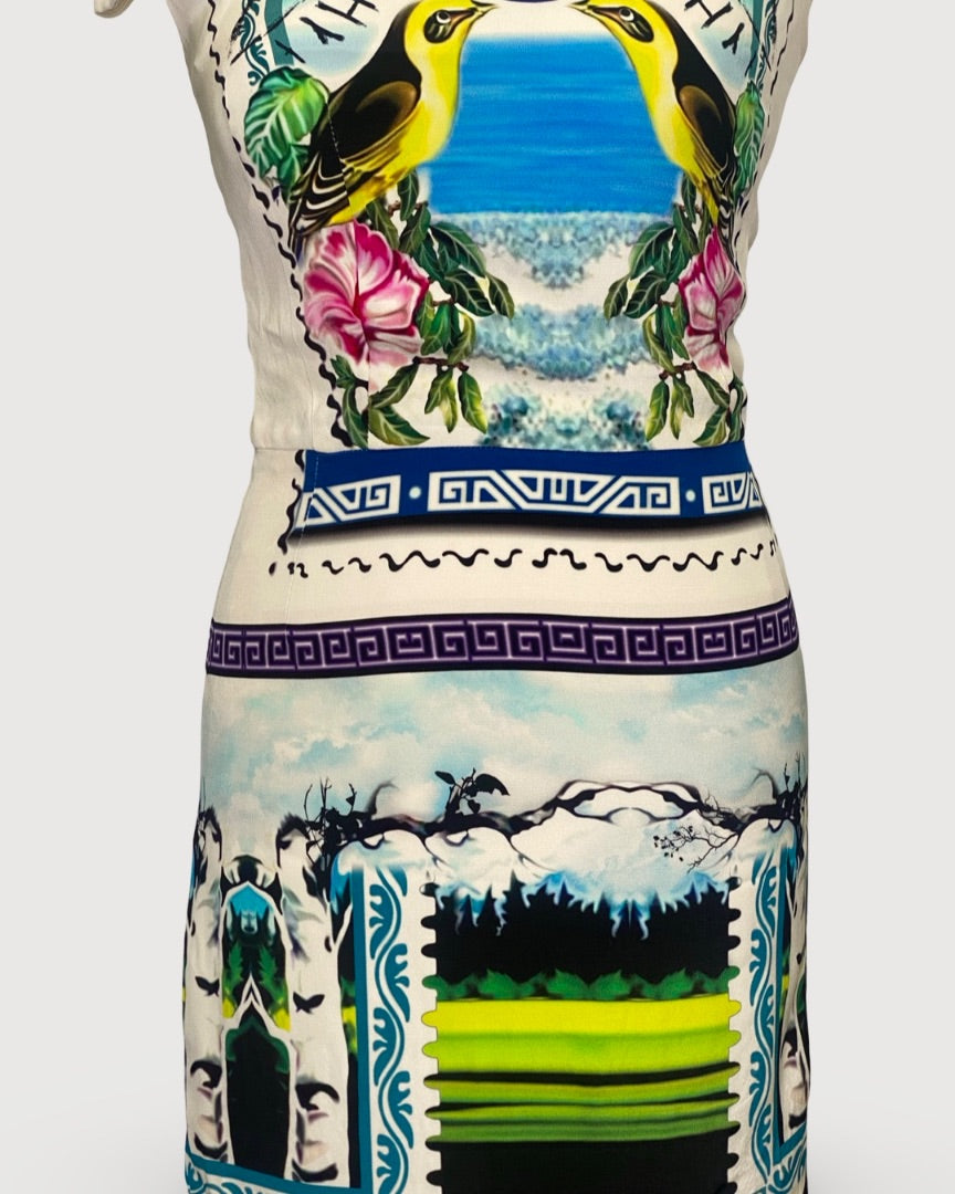Mary Katrantzou Bird Print Dress Cream 8