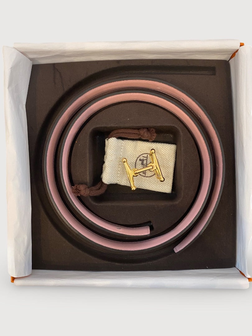 Taupe/ Pink Hermes Reversible Belt