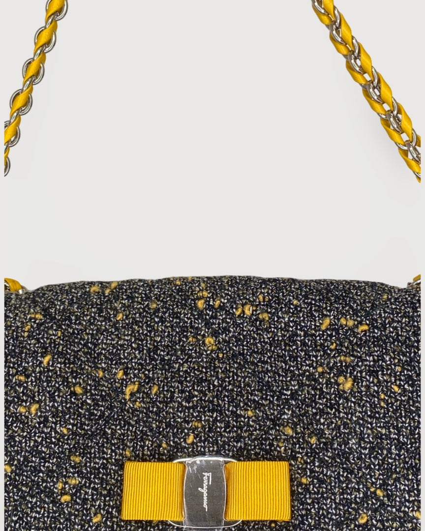 Salvatore Ferragamo Quilted Tweed Gelly Shoulder Bag Grey