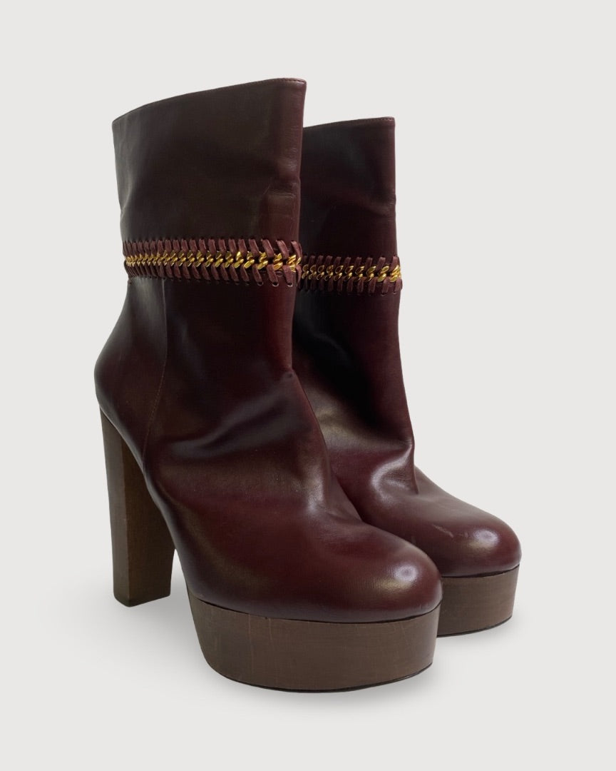 Burgundy Stella McCartney Chain Ankle Boots, 6