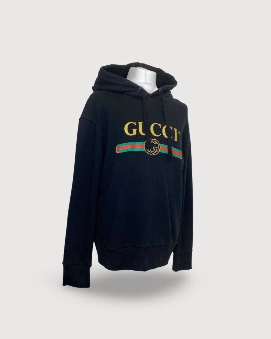 Gucci Black Wolf Embroidered Logo Hoodie Size L