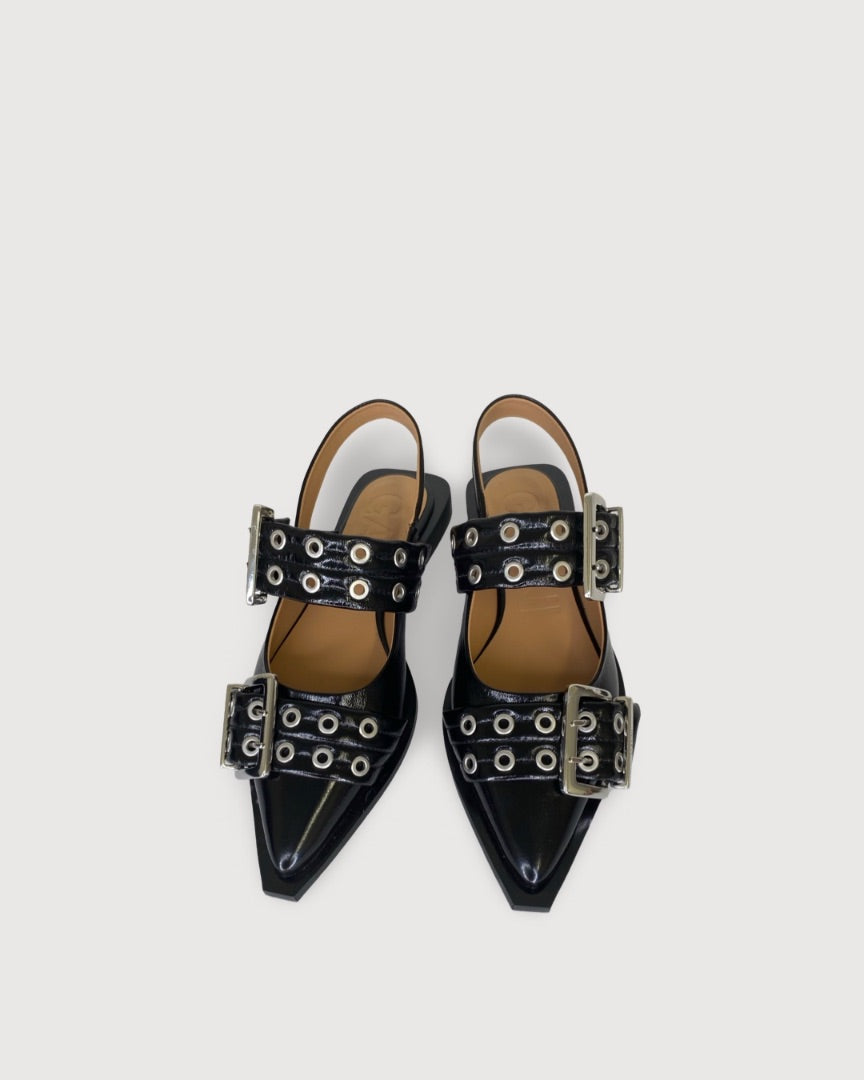 Ganni Buckle Ballerina Shoes Black 38