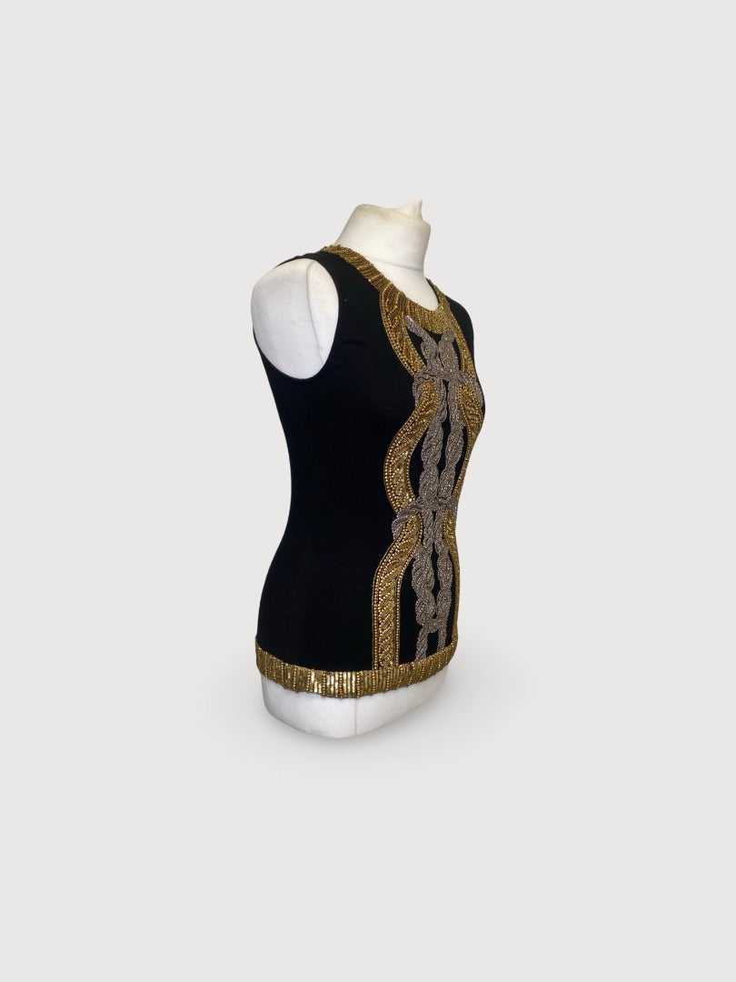 Balmain S/S Embellished Top Black/ Gold 8