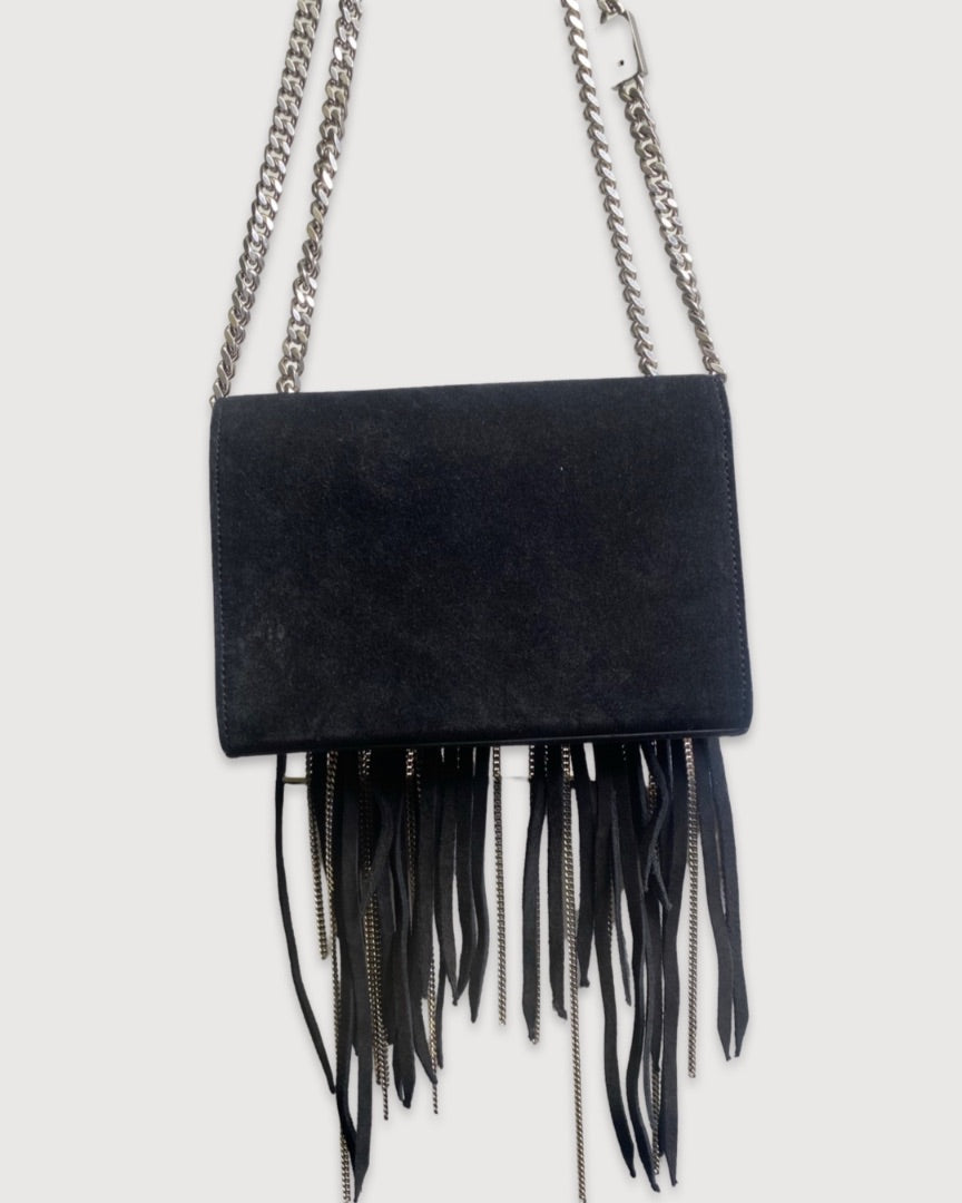 Black/ Silver Saint Laurent Fringe/ Chain Bag