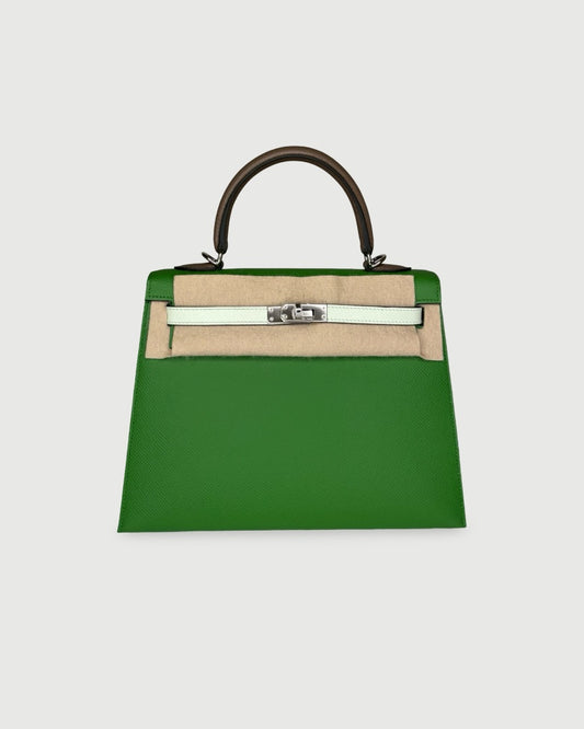 Vert Yucca / Vert Fizz / Etoupe Epsom Palladium Hardware Hermes Kelly, 25