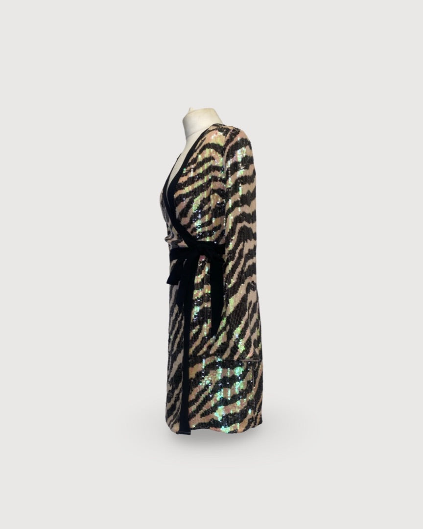 Rixo Sequin L/S Dress Tiger Print S