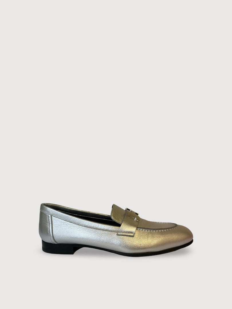 Silver Hermes Paris Loafers, 37