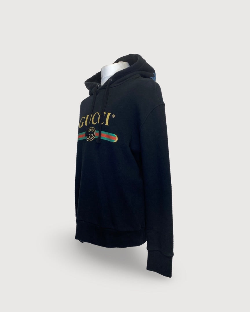 Gucci Black Wolf Embroidered Logo Hoodie Size L
