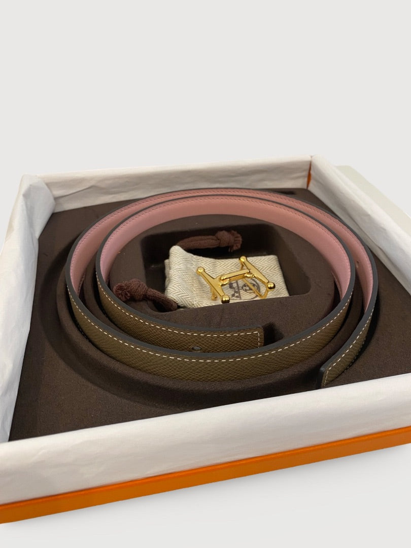 Taupe/ Pink Hermes Reversible Belt