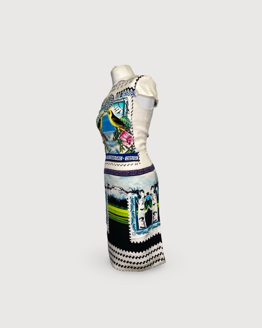 Mary Katrantzou Bird Print Dress Cream 8