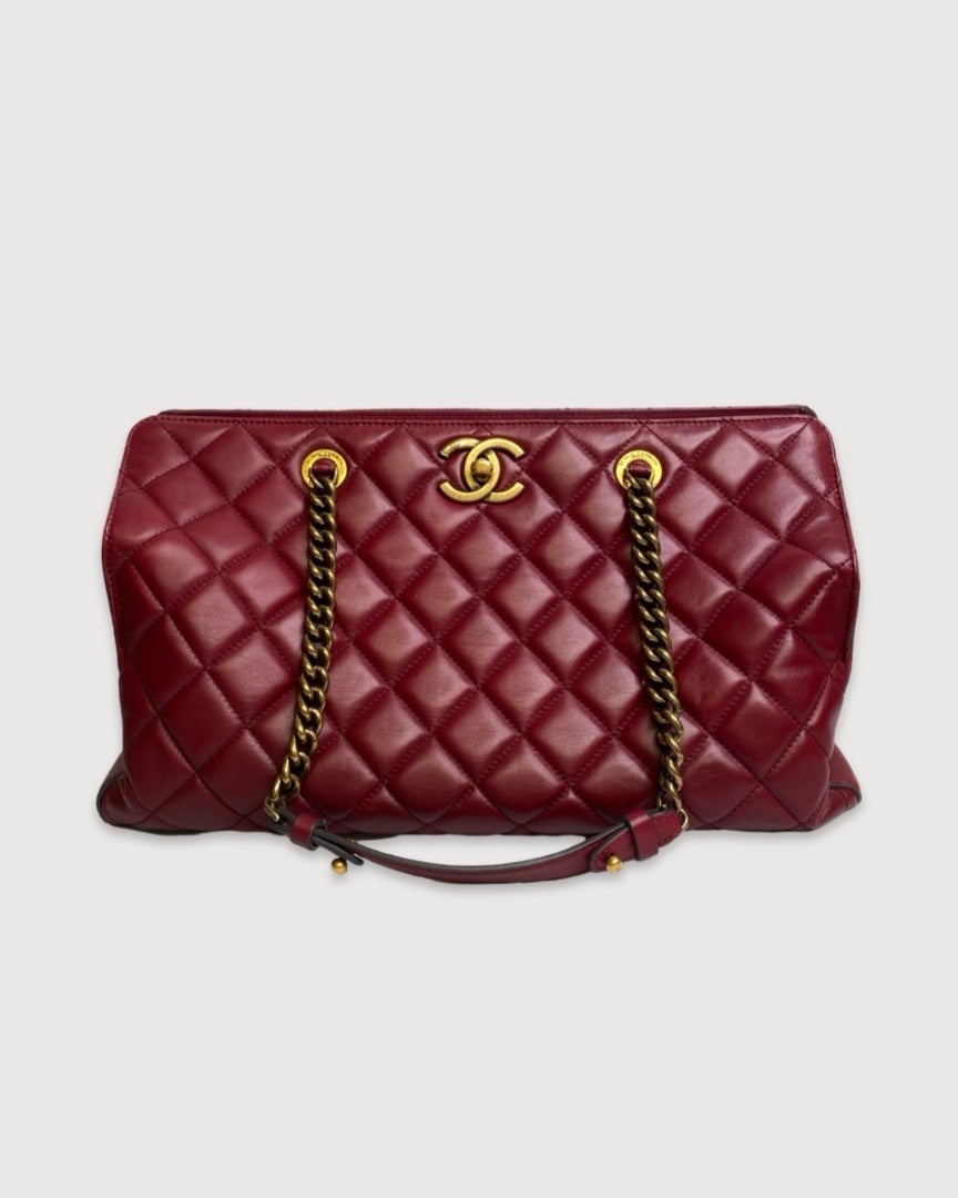 Burgundy Chanel Quilted Tote Bag