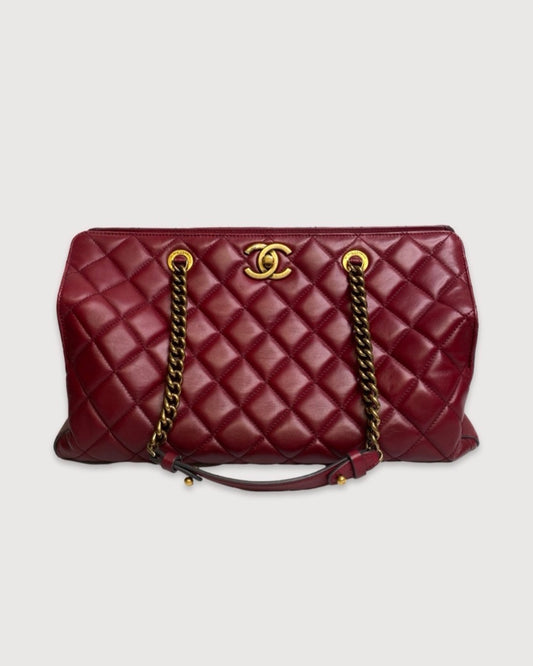 Burgundy Chanel Quilted Tote Bag