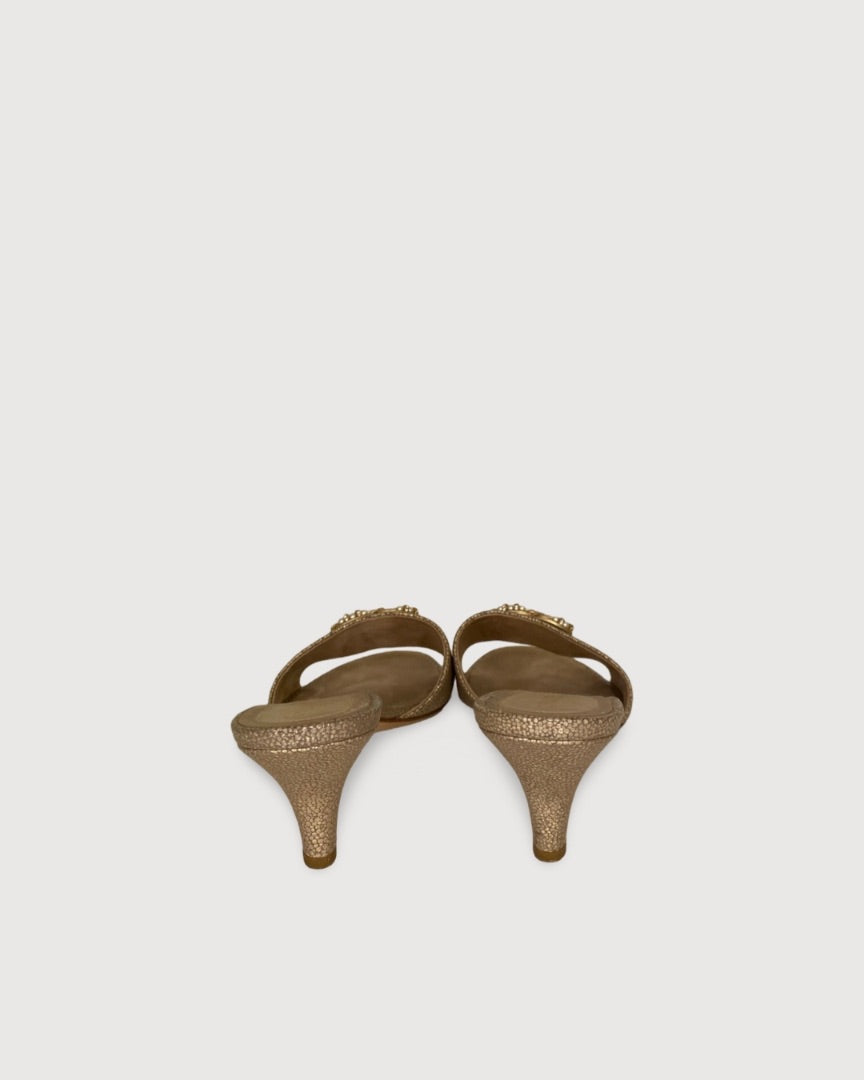 Chanel Pearl Mule Heels Gold 40