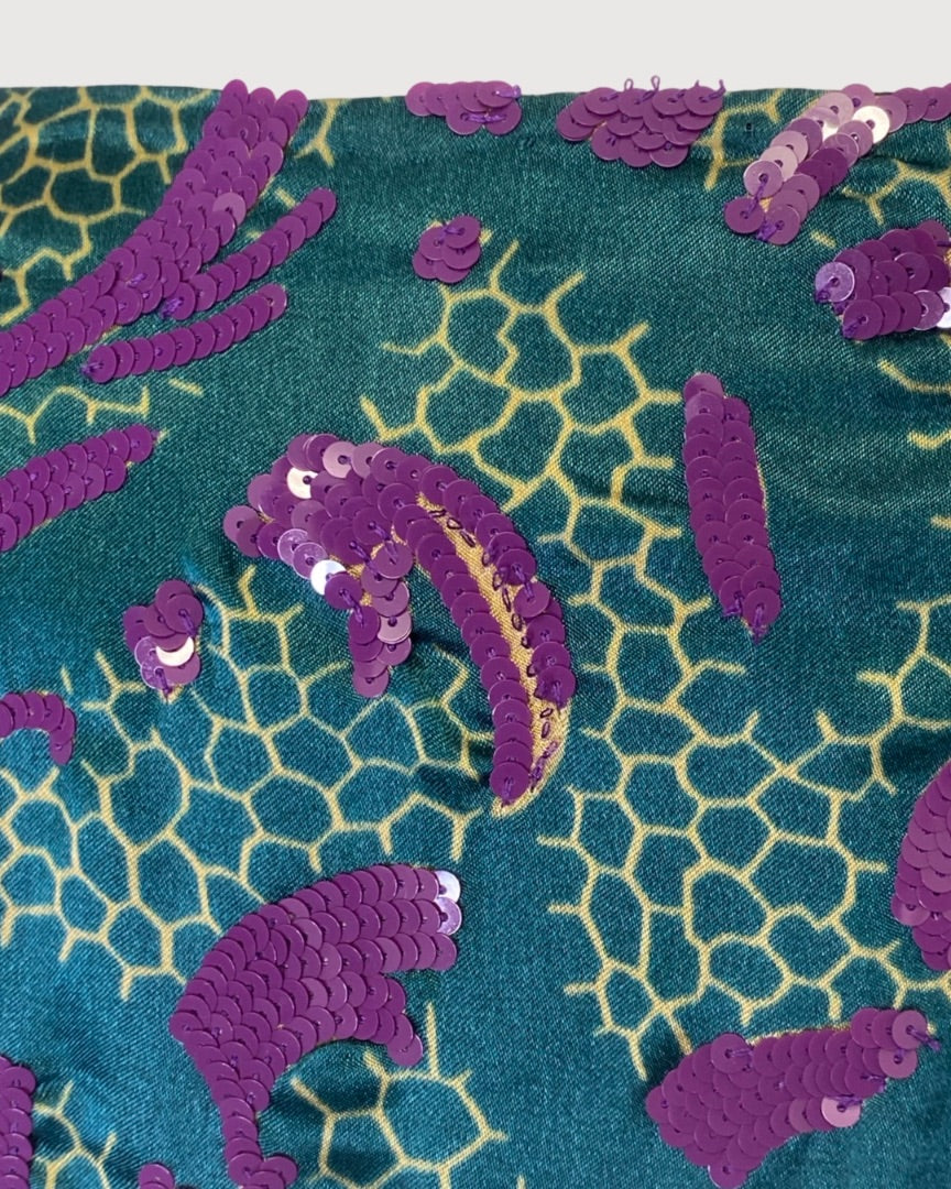 Turquoise/ Beige Dries Van Noten Print Sequin Dress, 14