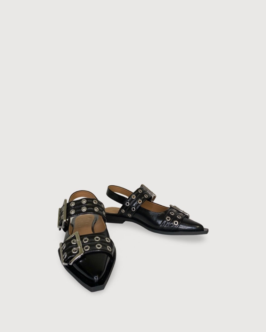 Ganni Buckle Ballerina Shoes Black 38