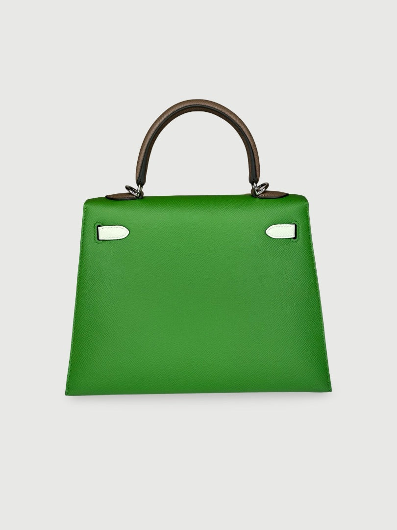 Vert Yucca / Vert Fizz / Etoupe Epsom Palladium Hardware Hermes Kelly, 25