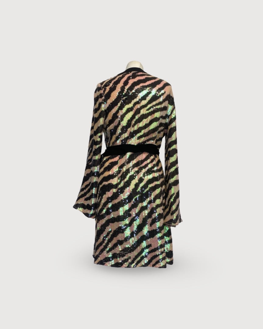 Rixo Sequin L/S Dress Tiger Print S