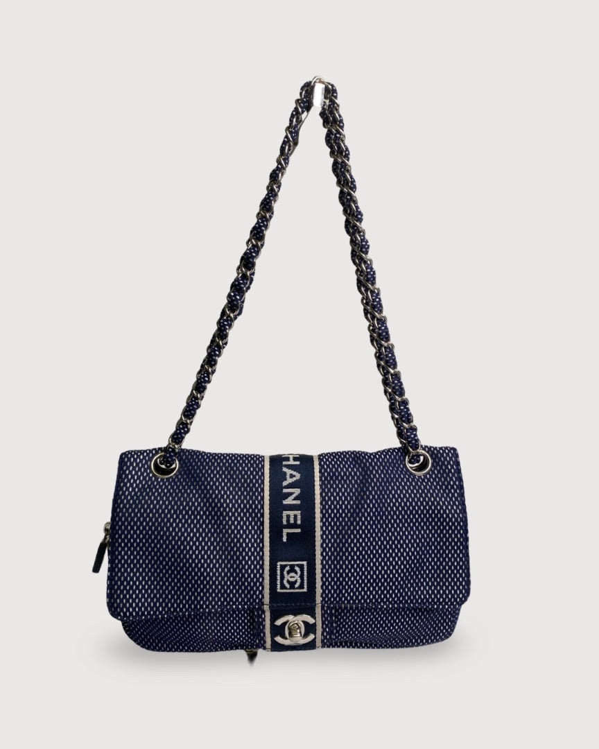 Navy/ Cream Chanel Mesh Sport Flap Bag