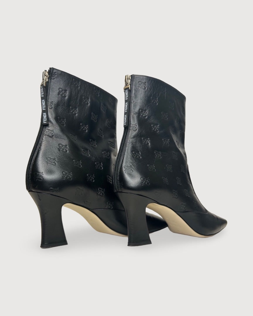 Black Fendi Embossed Logo Ankle Boots, 7