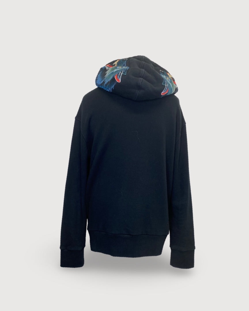 Gucci Black Wolf Embroidered Logo Hoodie Size L
