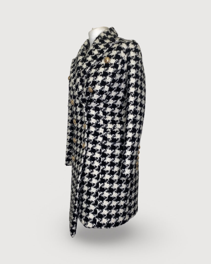 Black/White Dogstooth Balmain Coat, M