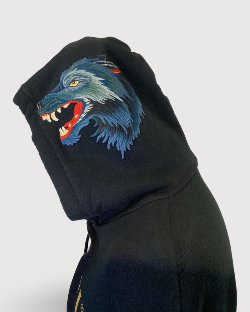 Gucci Black Wolf Embroidered Logo Hoodie Size L