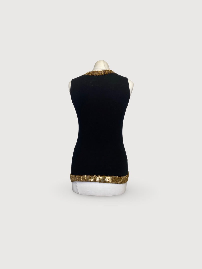 Balmain S/S Embellished Top Black/ Gold 8
