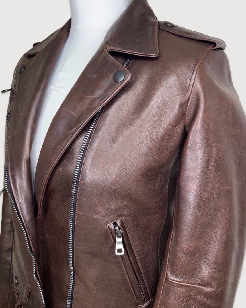 Brown Balmain Jacket leather, 38