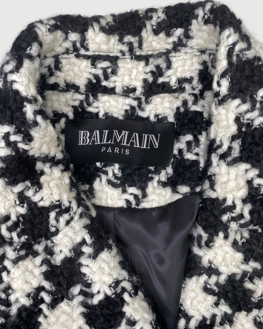 Black/White Dogstooth Balmain Coat, M