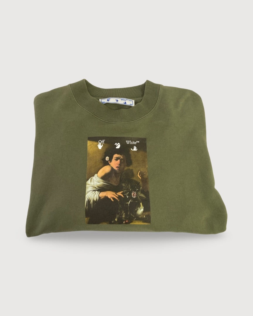 Off White Print Sweatshirt Green M