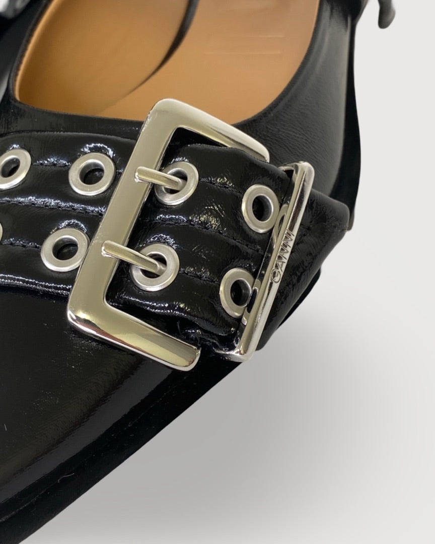 Ganni Buckle Ballerina Shoes Black 38