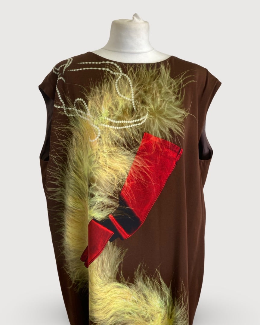 Brown / Yellow Dries Van Noten S/S Print Dress, 14