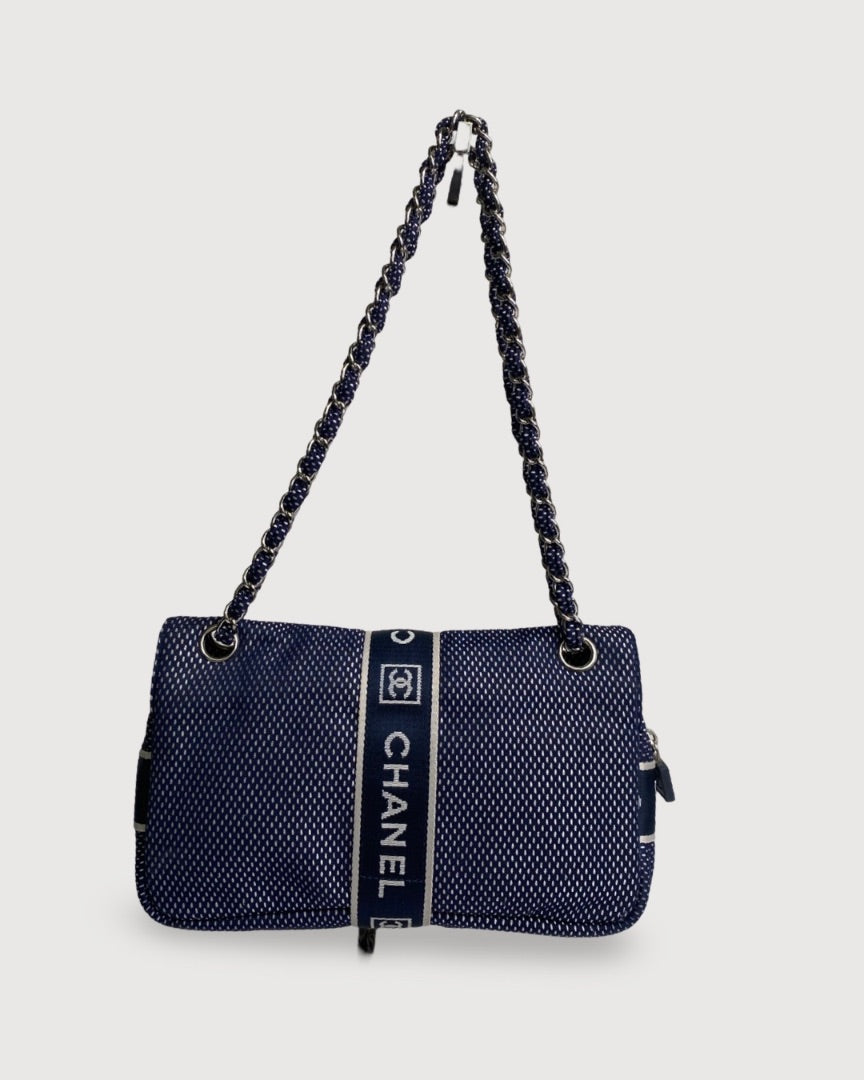 Navy/ Cream Chanel Mesh Sport Flap Bag