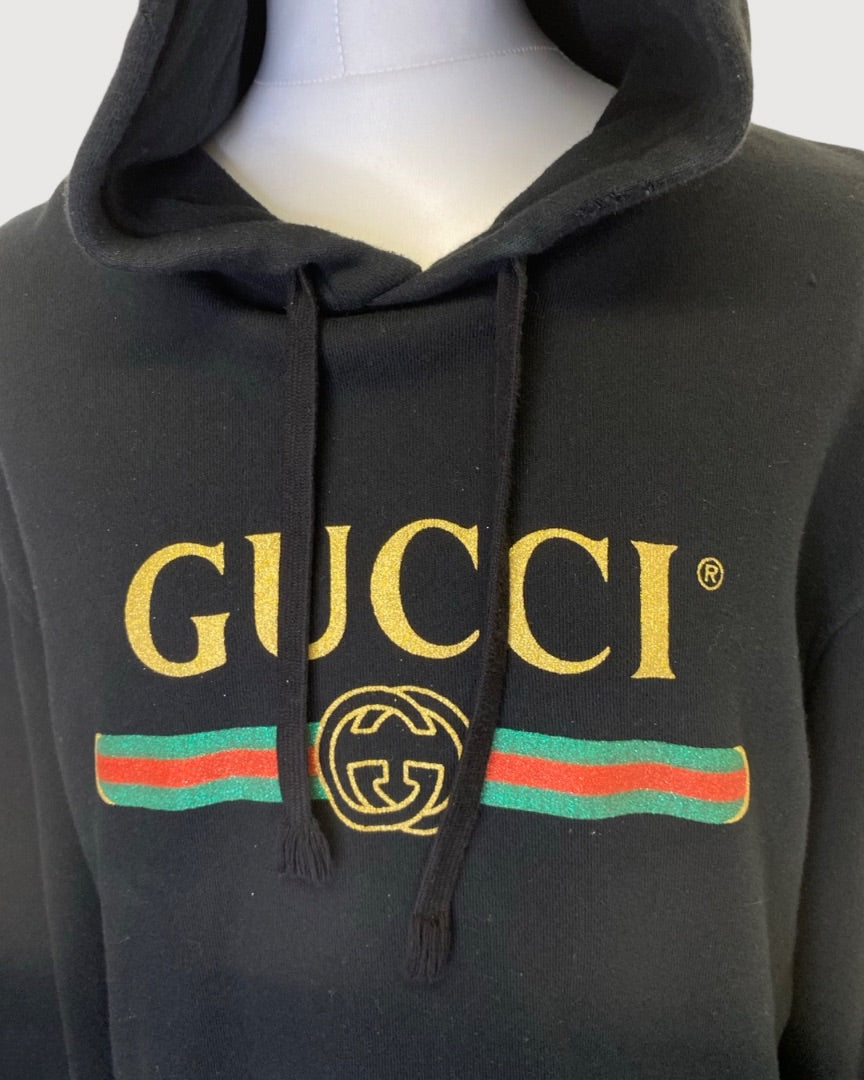 Gucci Black Wolf Embroidered Logo Hoodie Size L